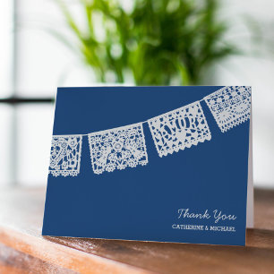 Papel Picado Blue   Wedding Thank You Card