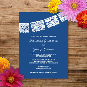 Papel Picado Blue & White Wedding Invitation