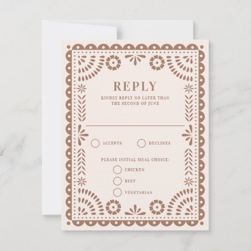 Papel Picado Blush Rose Caramel  Wedding Reply RSVP Card