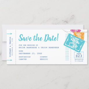 Papel Picado Boarding Pass Save the Date Card
