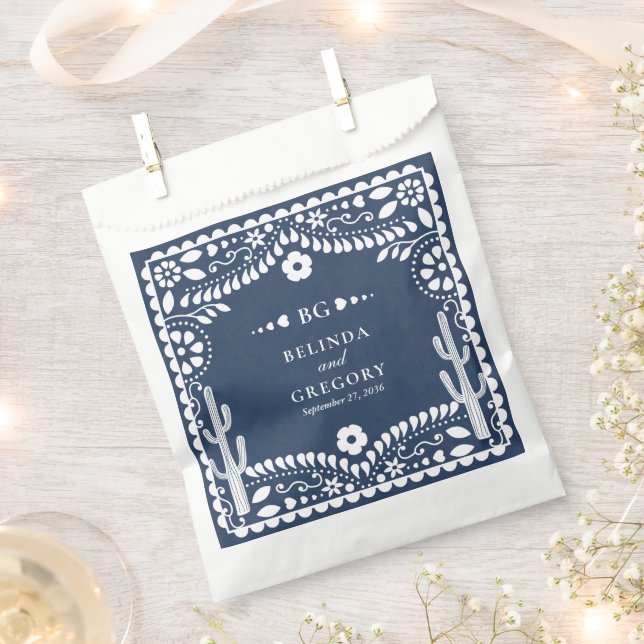 Papel Picado Boda Mexican Rustic Blue Wedding Favor Bag (Clipped)