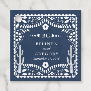Papel Picado Boda Mexican Rustic Blue Wedding Favor Tags