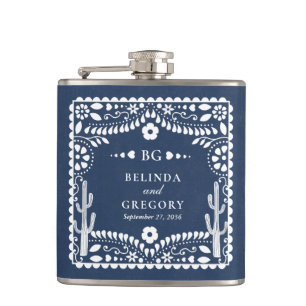 Papel Picado Boda Mexican Rustic Blue Wedding Flask