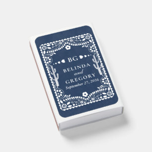 Papel Picado Boda Mexican Rustic Blue Wedding Matchboxes