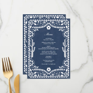 Papel Picado Boda Mexican Rustic Blue Wedding Menu