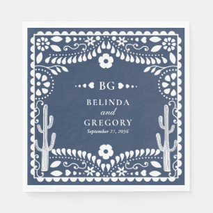 Papel Picado Boda Mexican Rustic Blue Wedding Napkins