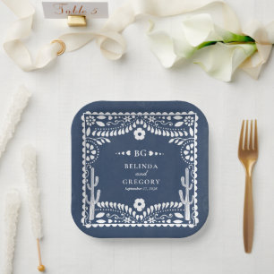 Papel Picado Boda Mexican Rustic Blue Wedding Paper Plates