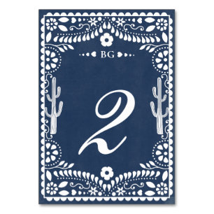 Papel Picado Boda Mexican Rustic Blue Wedding Table Number