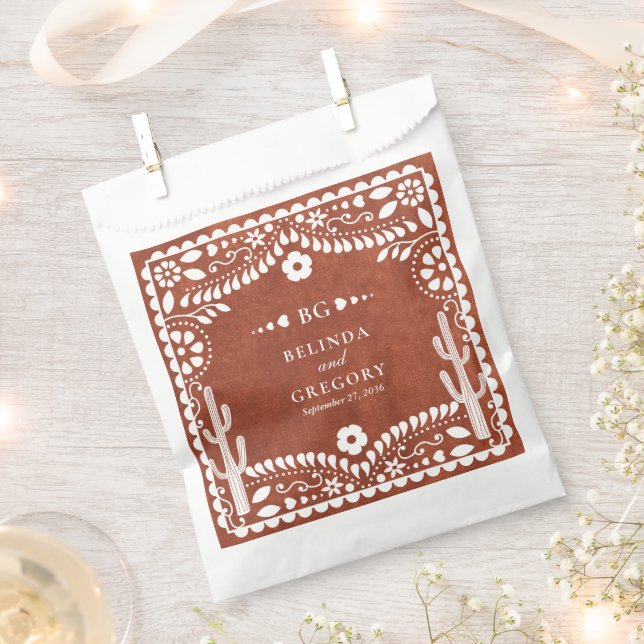 Papel Picado Boda Mexican Terracotta Brown Wedding Favor Bag (Clipped)
