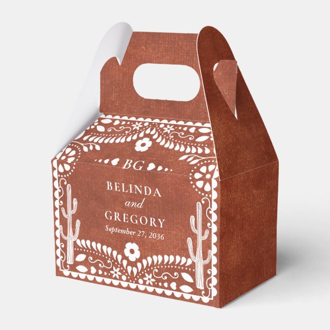 Papel Picado Boda Mexican Terracotta Brown Wedding Favor Boxes (Front Side)