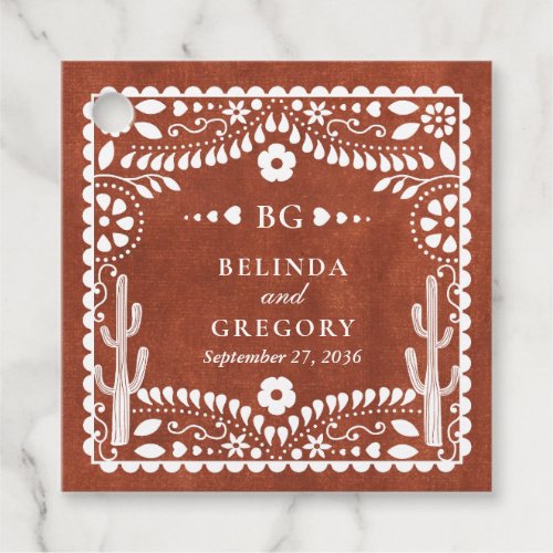 Papel Picado Boda Mexican Terracotta Brown Wedding Favor Tags