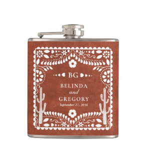Papel Picado Boda Mexican Terracotta Brown Wedding Flask