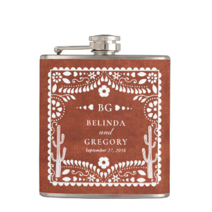 Papel Picado Boda Mexican Terracotta Brown Wedding Flask