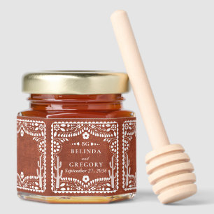 Papel Picado Boda Mexican Terracotta Brown Wedding Honey Jar Favors