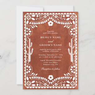 Papel Picado Boda Mexican Terracotta Brown Wedding Invitation