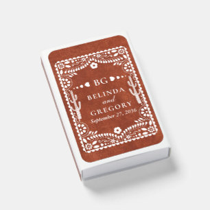 Papel Picado Boda Mexican Terracotta Brown Wedding Matchboxes