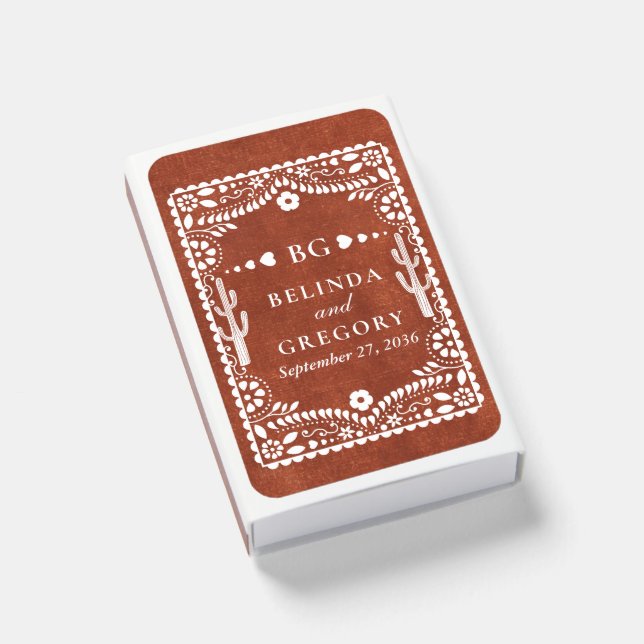 Papel Picado Boda Mexican Terracotta Brown Wedding Matchboxes (Front Closed)
