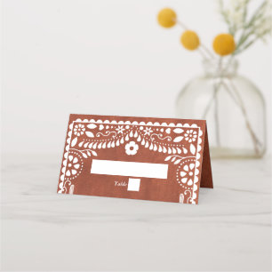 Papel Picado Boda Mexican Terracotta Brown Wedding Place Card