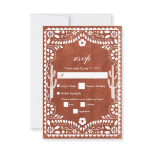 Papel Picado Boda Mexican Terracotta Brown Wedding RSVP Card