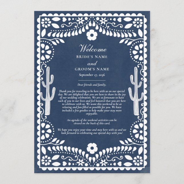 Papel Picado Boda Mexican Wedding Itinerary Program (Front)