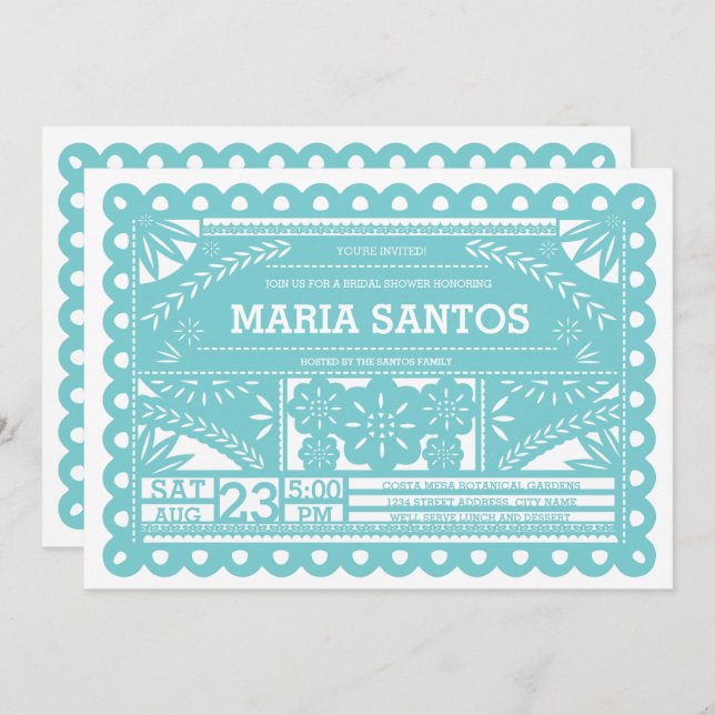 Papel Picado Bridal Shower Invite - Blue (Front/Back)