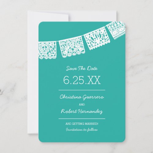 Papel Picado Bright Aqua  Wedding Save The Date