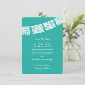 Papel Picado Bright Aqua | Wedding Save The Date (Standing Front)