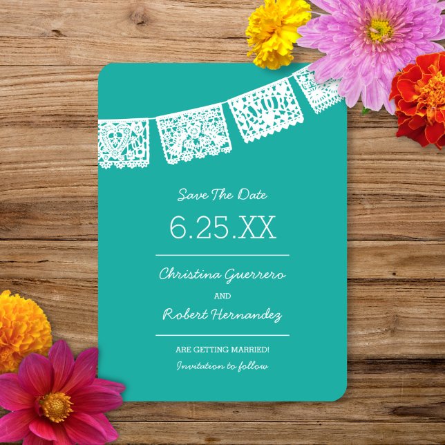 Papel Picado Bright Aqua | Wedding Save The Date (Creator Uploaded)