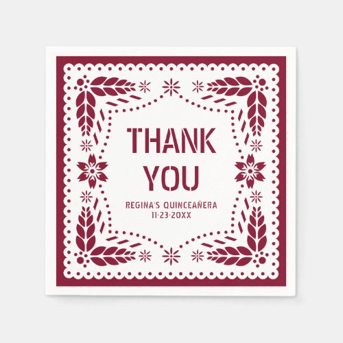 Papel picado burgundy Thank You QUINCEAERA Napkins