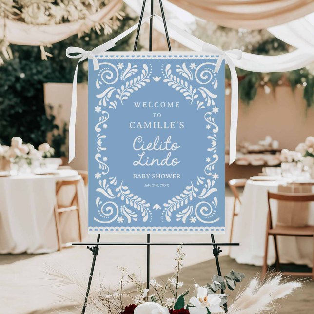 Papel Picado Cielito Lind Baby Shower Welcome Sign (Blue Cielito Lindo Baby Shower Welcome Sign)