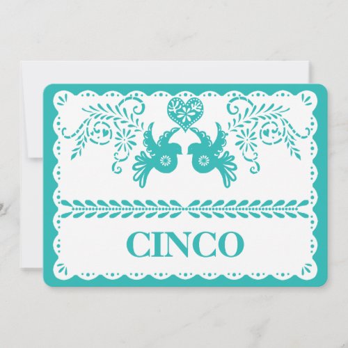 Papel Picado Cinco Five Table Number Aqua Fiesta