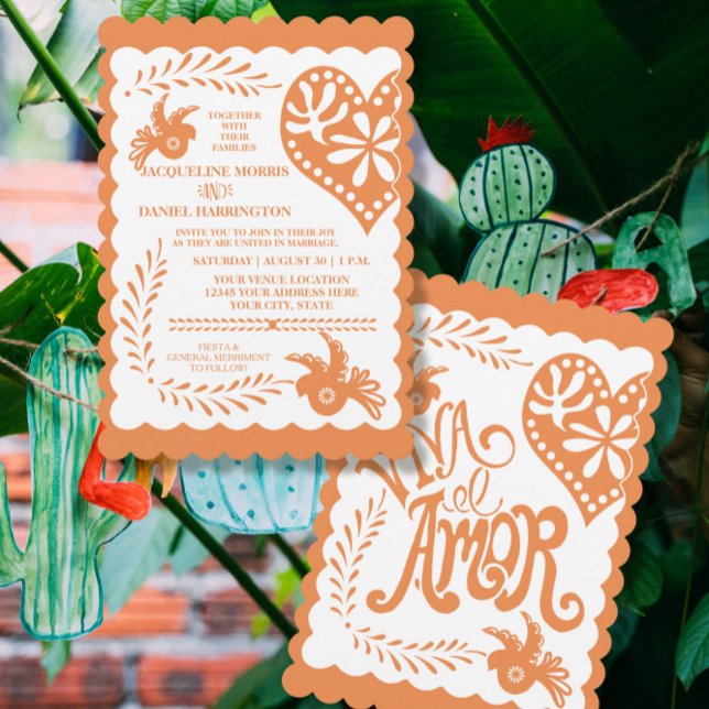 Papel Picado Citrus Orange Fiesta Wedding Banner Invitation (Creator Uploaded)