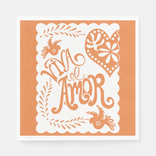 Papel Picado Citrus Orange Fiesta Wedding Banner Napkins (Front)