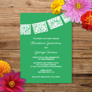 Papel Picado Colorful Green Wedding Invitation