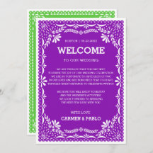 Papel Picado Colorful Mexican Wedding Welcome Note
