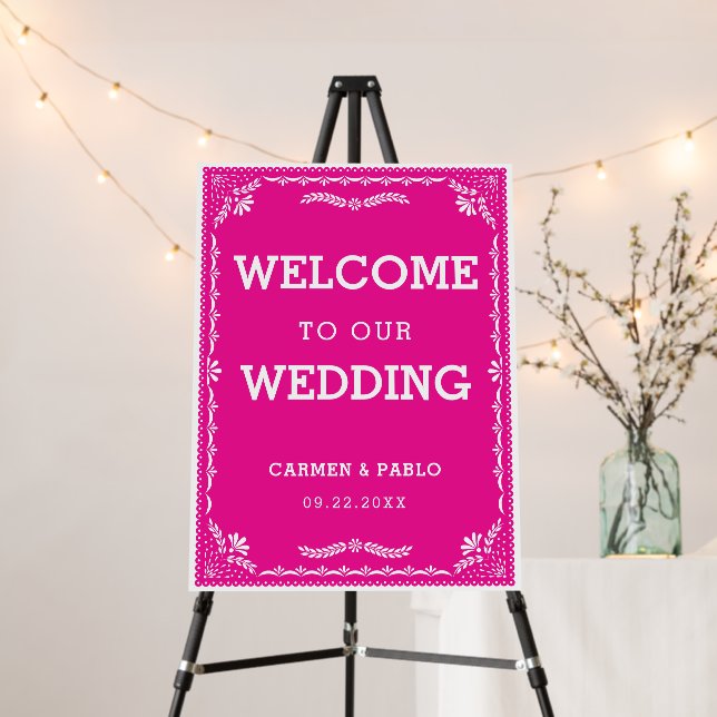 Papel Picado Colorful Mexican Wedding Welcome Sign (In Situ (Stand))