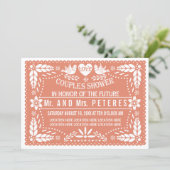 Papel picado coral wedding couples shower invitation (Standing Front)