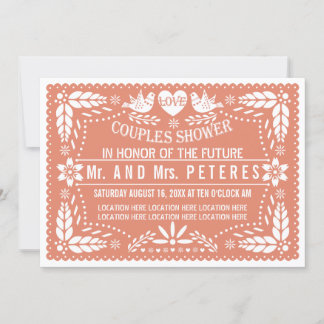 Papel picado coral wedding couples shower invitation