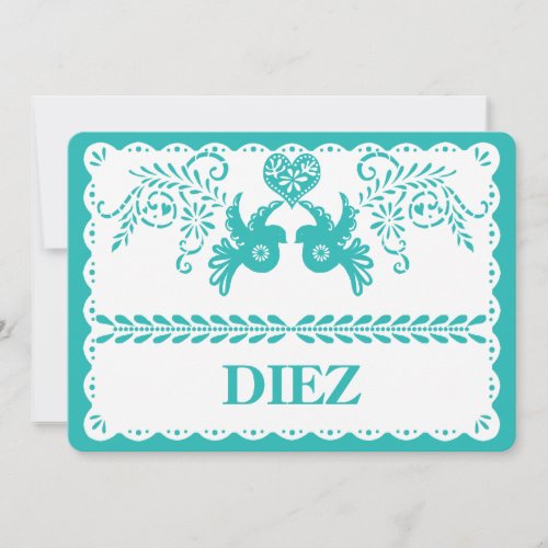 Papel Picado Diez Ten Table Number Aqua Fiesta