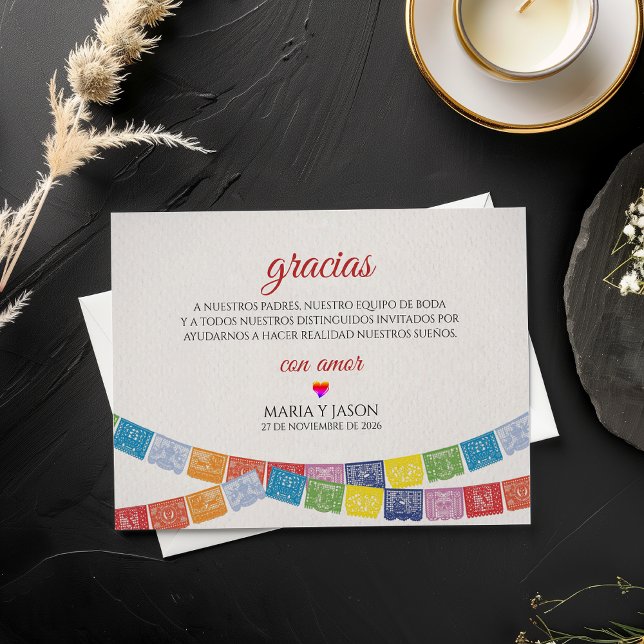 Papel Picado Elegant Colorful Boda Spanish Wedding Thank You Card (Papel Picado Elegant Colorful Boda Spanish Wedding Thank You Card)