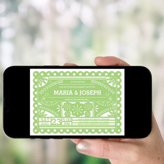 Papel Picado Engagement Party Invite - Green (Front Digital)
