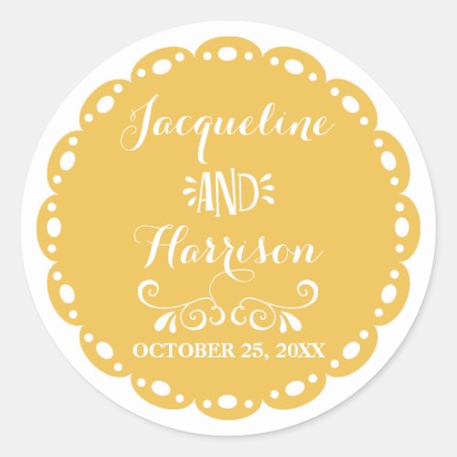 Papel Picado Envelope Seal Yellow Fiesta Wedding