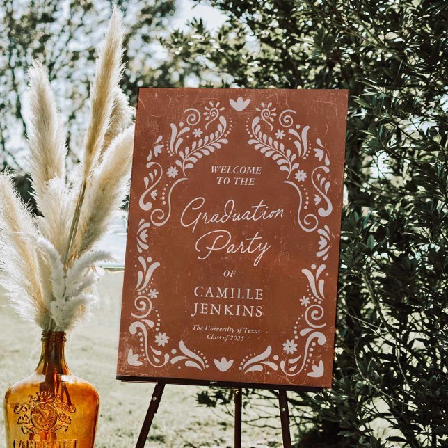 Papel Picado Fiesta Graduation Welcome Sign (Papel Picado Mexican Themed Graduation Party Welcome Sign)