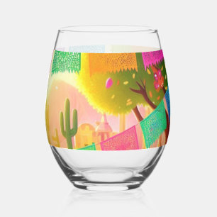 Papel Picado Fiesta  Stemless Wine Glass