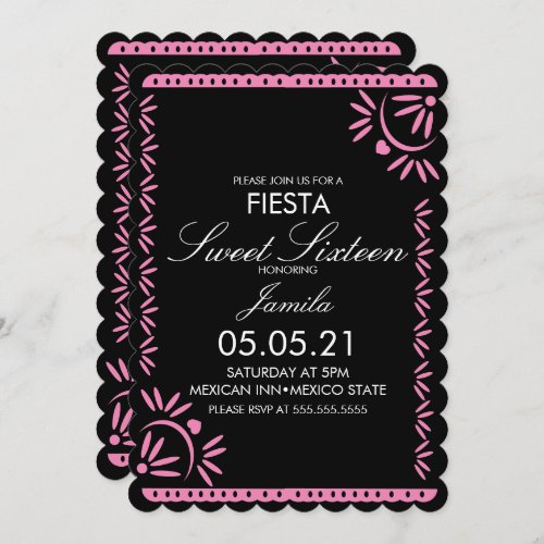 Papel Picado Fiesta Sweet 16 Mexican Scallop Pink Invitation