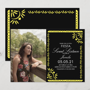Papel Picado Fiesta Sweet 16 Mexican Yellow Photo Invitation