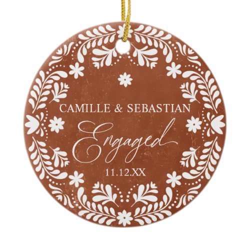 Papel Picado First Christmas Engaged Photo Ceramic Ornament