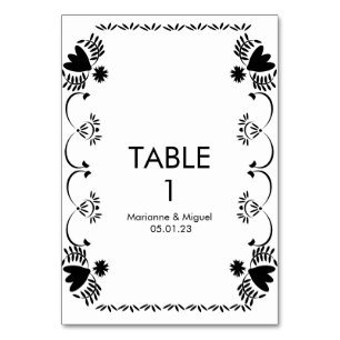 Papel Picado Floral Mexican Wedding Black White Table Number