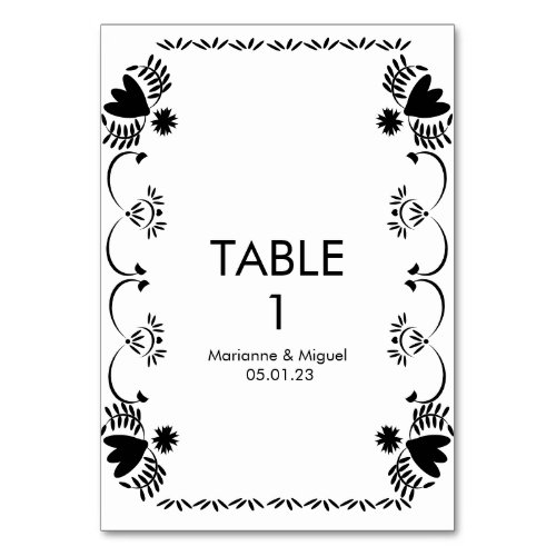 Papel Picado Floral Mexican Wedding Black White Table Number