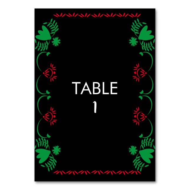 Papel Picado Floral Mexican Wedding Table Card (Front)